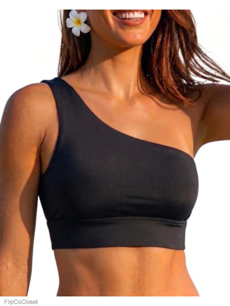 One Shoulder Longline Bikini Top With Removable Pads